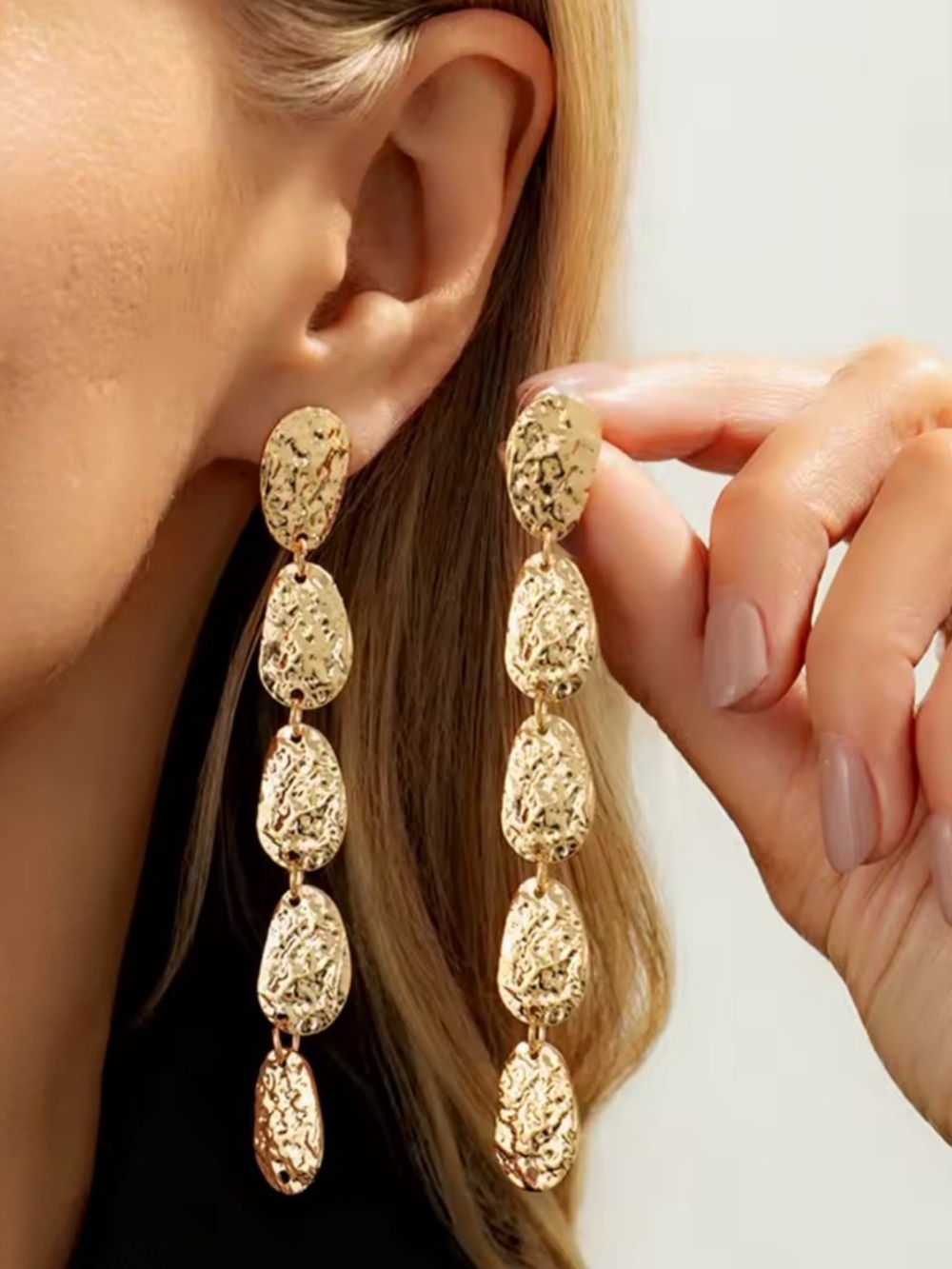 Irregular Ellipse Textured Metal Drop Earrings